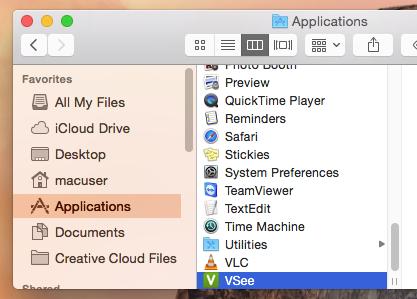 Applications folder on a Mac