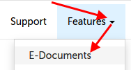 Arrow pointing to "Features" and then "E-documents"