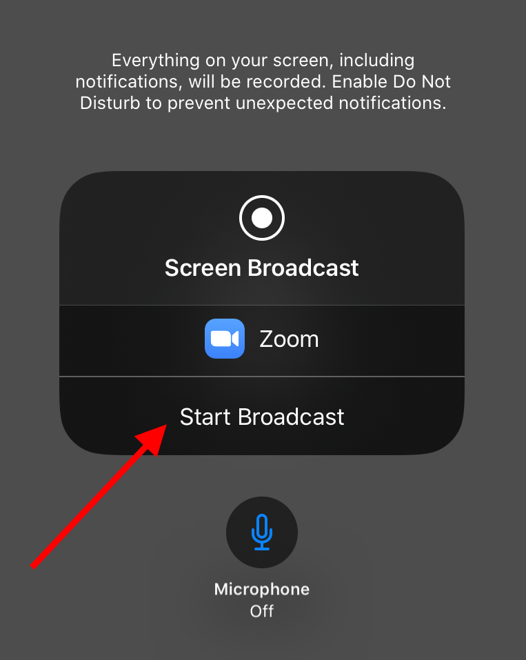 Start Broadcast prompt, with an arrow pointing to "Start Broadcast"