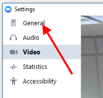List of options: General, Audio, Video, Statistics, Accessibility
