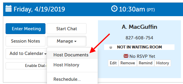 Arrow pointing at "Host Documents" in the drop-down menu